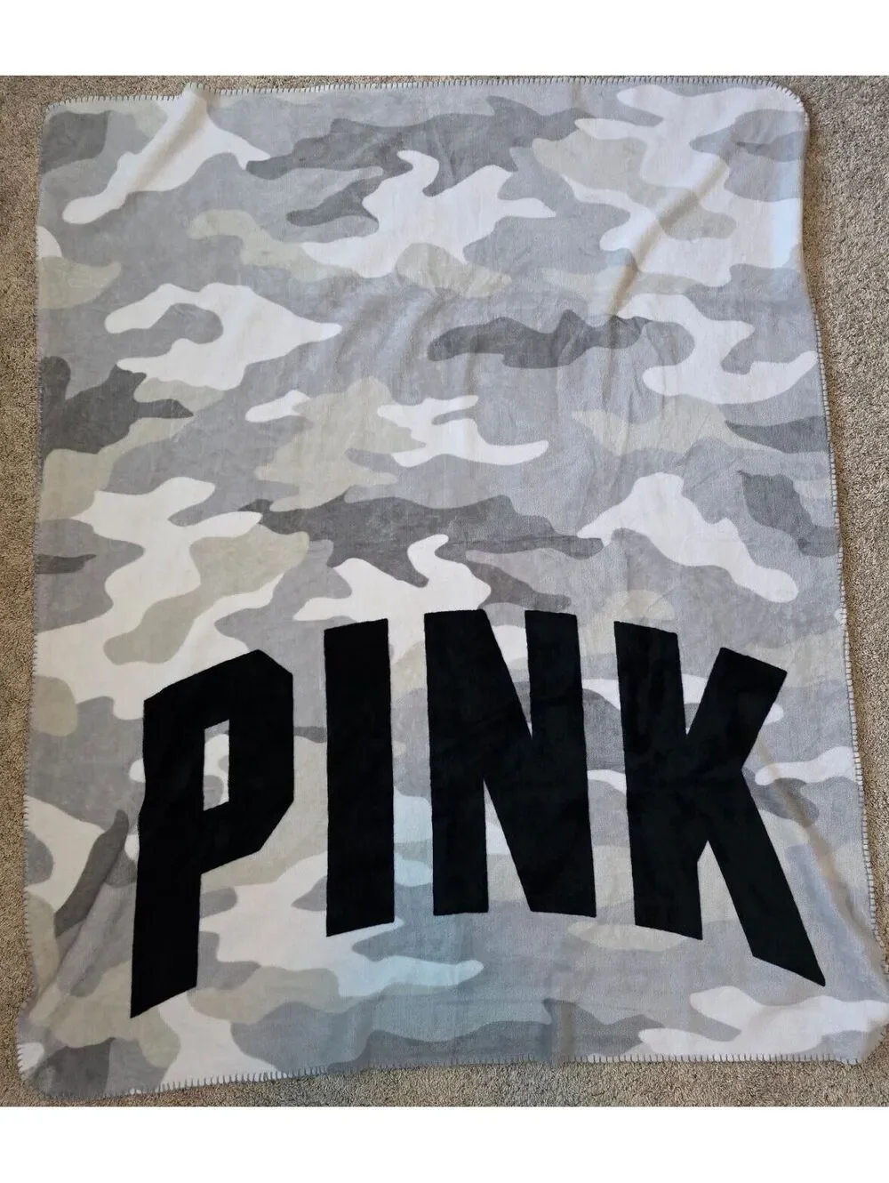 Victoria's Secret PINK Gray Camo Plush Throw Blanket 50x60 Soft Fleece